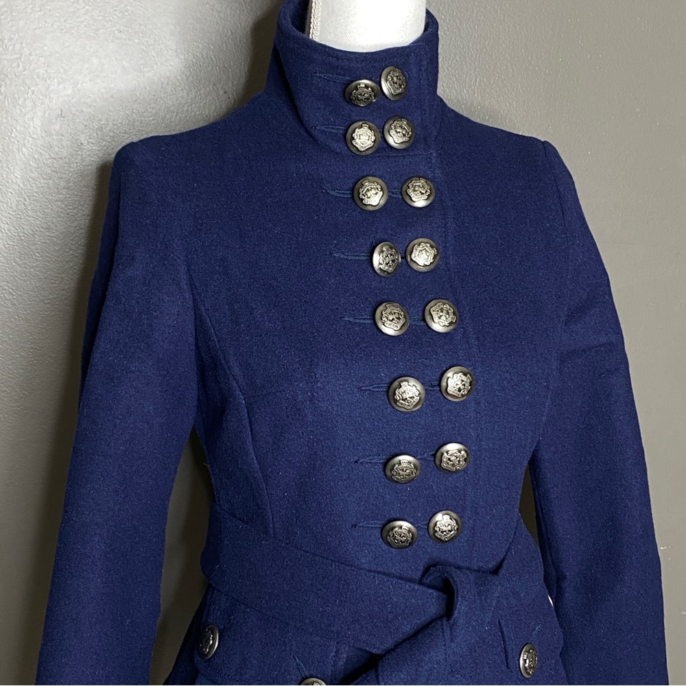 Free People Blue Peplum Military Style Pea Coat Jacket Wool Size 4 - Picture 3 of 16